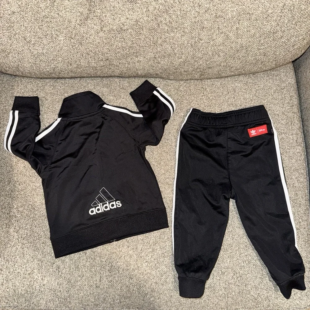 Adidas Baby Tracksuit‎ Set Black Jacket (12M) & Disney Pants (18M) Outfit